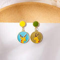 Cute Cartoon Deer Dinosaur Sunflower Enamel Alloy Drop Earrings For Women Girls Color Contrast Earrings view 2