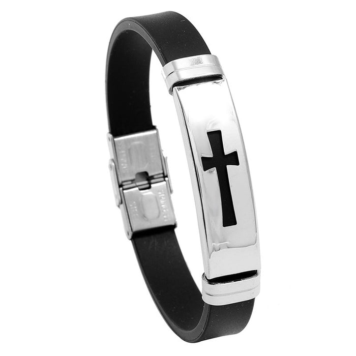 Men's Stainless Steel Cross Silicone Bracelet Creative Fashion Bangle Wristband Jewelry