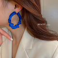 Korean Style Fabric Geometric Round Hoop Earrings With Pleated Design And Silver Posts view 4