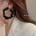 Korean Style Fabric Geometric Round Hoop Earrings With Pleated Design And Silver Posts view 2