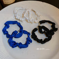 Korean Style Fabric Geometric Round Hoop Earrings With Pleated Design And Silver Posts view 3