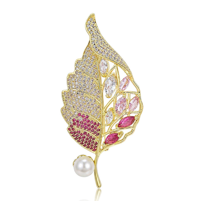 Alloy Micro Pave Zircon Leaf Brooch For Suit Clothing Accessories