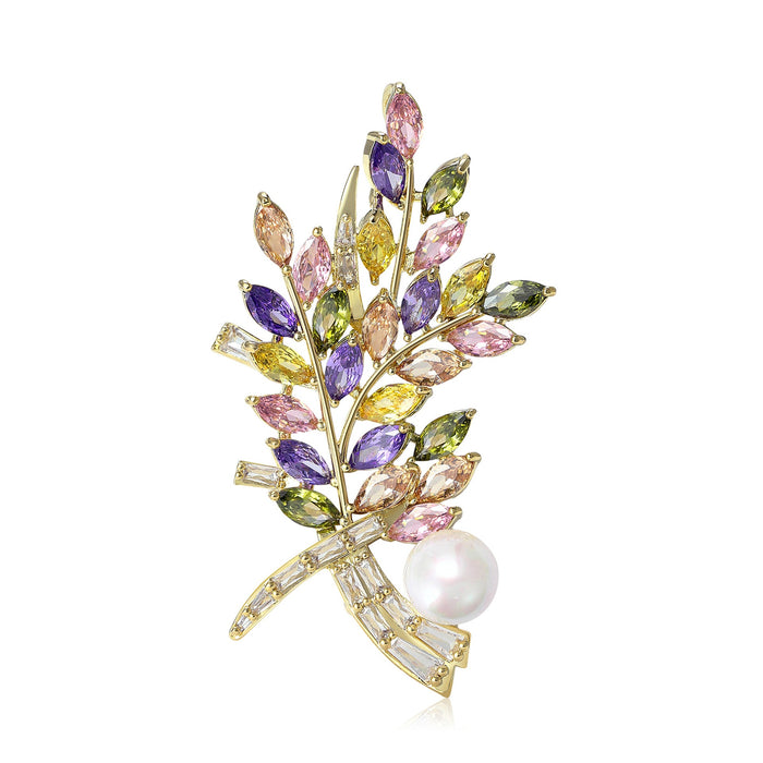 Copper Zirconia Colorful Bouquet Brooch For Coats And Suits