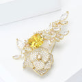 Elegant Gold Plated Alloy Zircon Camellia Brooch Pin For Dresses view 3