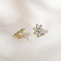 Elegant Korean Style Zircon Crystal Flower Stud Earrings With Gold Alloy Petals For Women Earrings view 4