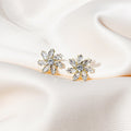 Elegant Korean Style Zircon Crystal Flower Stud Earrings With Gold Alloy Petals For Women Earrings view 3