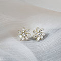 Elegant Korean Style Zircon Crystal Flower Stud Earrings With Gold Alloy Petals For Women Earrings view 1