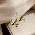 Elegant Gold Alloy Rhinestone Bowknot Tassel Drop Studs With Zircon Crystal Micro Pave Women's Earrings view 3