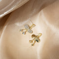 Elegant Gold Alloy Rhinestone Bowknot Tassel Drop Studs With Zircon Crystal Micro Pave Women's Earrings view 4