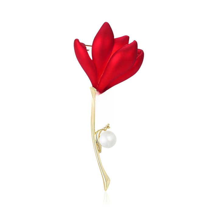 Alloy Zircon Red Tulip Brooch Pin For Elegant Women's Clothing Decor
