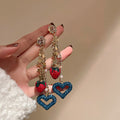 Exaggerated Alloy Rhinestone Strawberry Heart Star Tassel Long Drop Earrings view 1