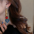 Exaggerated Alloy Rhinestone Strawberry Heart Star Tassel Long Drop Earrings view 2