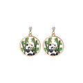 Elegant Enamel Panda Bamboo Round Alloy Drop Earrings With Rhinestone Studs Cute Oriental Style Earrings view 5