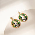 Elegant Enamel Panda Bamboo Round Alloy Drop Earrings With Rhinestone Studs Cute Oriental Style Earrings view 3
