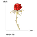 Alloy Enamel Red Rose Brooch Zircon Flower Lapel Pin For Gifts view 5