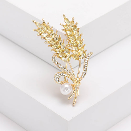 Alloy Crystal Wheat Pearl Brooch Pin For Scarf Fastening