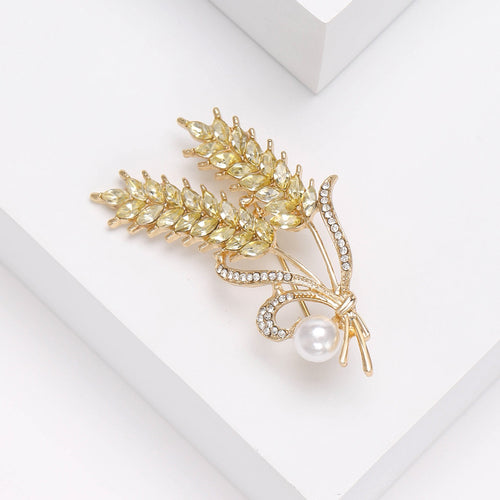Alloy Crystal Wheat Pearl Brooch Pin For Scarf Fastening