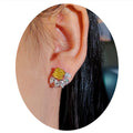 European Luxury Water Drop Stud Earrings With Yellow Zircon Inlay And Delicate Lace Detail view 4