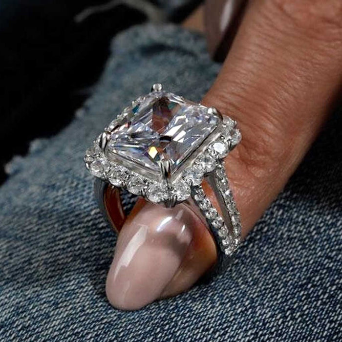 Luxury Women's Square Cut Zircon Ring, High End Wedding Anniversary Gift Jewelry
