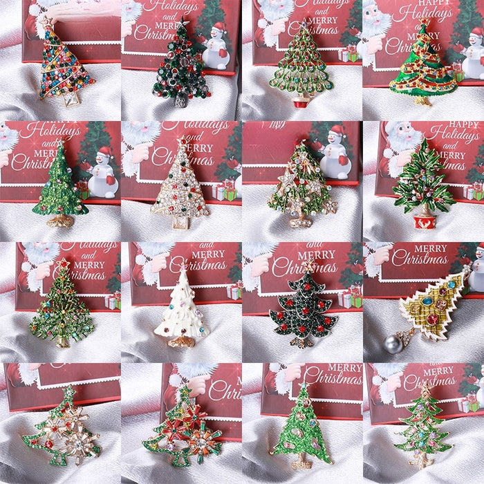 Alloy Rhinestone Christmas Tree Brooch For Holiday Apparel Decoration – As Shown