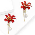 Copper Zircon Lily Flower Brooch Pin For Fashion Clothing Decoration view 2