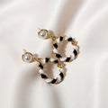 Vintage Gold Tone Alloy Pearl Studs With Contrast Enamel Twisted Hoop Drop Elegant Fashion Earrings view 3