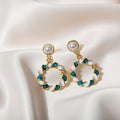Vintage Gold Tone Alloy Pearl Studs With Contrast Enamel Twisted Hoop Drop Elegant Fashion Earrings view 2
