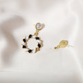 Vintage Gold Tone Alloy Pearl Studs With Contrast Enamel Twisted Hoop Drop Elegant Fashion Earrings view 4