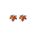 Vintage Red Maple Leaf Studs With Micro Pave Zircon Rhinestone Alloy Silver Needle Elegant Autumn Earrings view 5