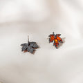 Vintage Red Maple Leaf Studs With Micro Pave Zircon Rhinestone Alloy Silver Needle Elegant Autumn Earrings view 4