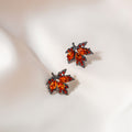 Vintage Red Maple Leaf Studs With Micro Pave Zircon Rhinestone Alloy Silver Needle Elegant Autumn Earrings view 3