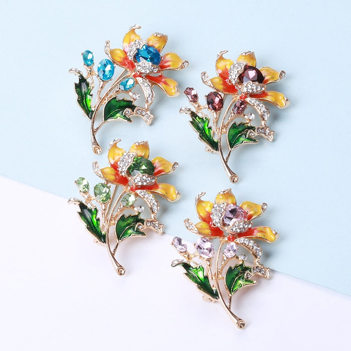 Alloy Gradient Enamel Sunflower Brooch Pin For Suit Cardigans