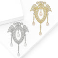 Copper Micro Paved Zircon Pearl Brooch Pin For Luxury Coat Decoration view 2
