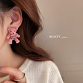 Silver Needle Rhinestone Flocked Bear Stud Earrings Cute Pink Sweet Fabric Cartoon Ear Jewelry view 2