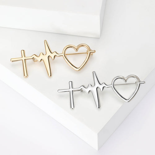 Alloy Heartbeat Heart Brooch Pin For Lapels Sweaters And Suits
