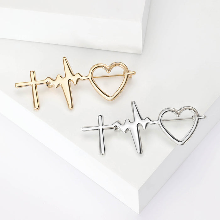 Alloy Heartbeat Heart Brooch Pin For Lapels Sweaters And Suits