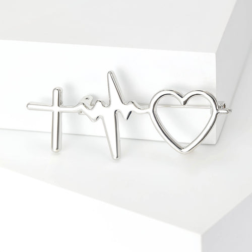 Alloy Heartbeat Heart Brooch Pin For Lapels Sweaters And Suits