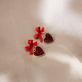 Elegant Red Enamel Bowknot Rhinestone Heart Drop Alloy Sweet Girl Long Dangle Earrings view 3