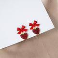 Elegant Red Enamel Bowknot Rhinestone Heart Drop Alloy Sweet Girl Long Dangle Earrings view 1