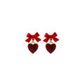Elegant Red Enamel Bowknot Rhinestone Heart Drop Alloy Sweet Girl Long Dangle Earrings view 5