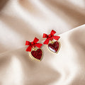 Elegant Red Enamel Bowknot Rhinestone Heart Drop Alloy Sweet Girl Long Dangle Earrings view 2