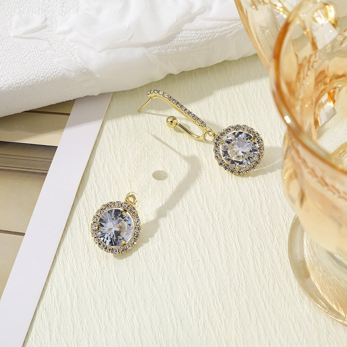 Elegant Long Tassel Round Zircon Rhinestone Paved Gold Alloy Stud Drop Dangle Earrings