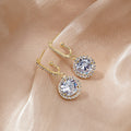 Elegant Long Tassel Round Zircon Rhinestone Paved Gold Alloy Stud Drop Dangle Earrings view 2
