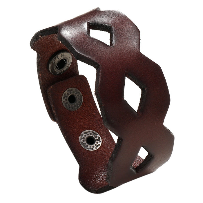 Vintage Hollow Out First Layer Cowhide Leather Bracelet, Simple European Fashion Wristband Jewelry