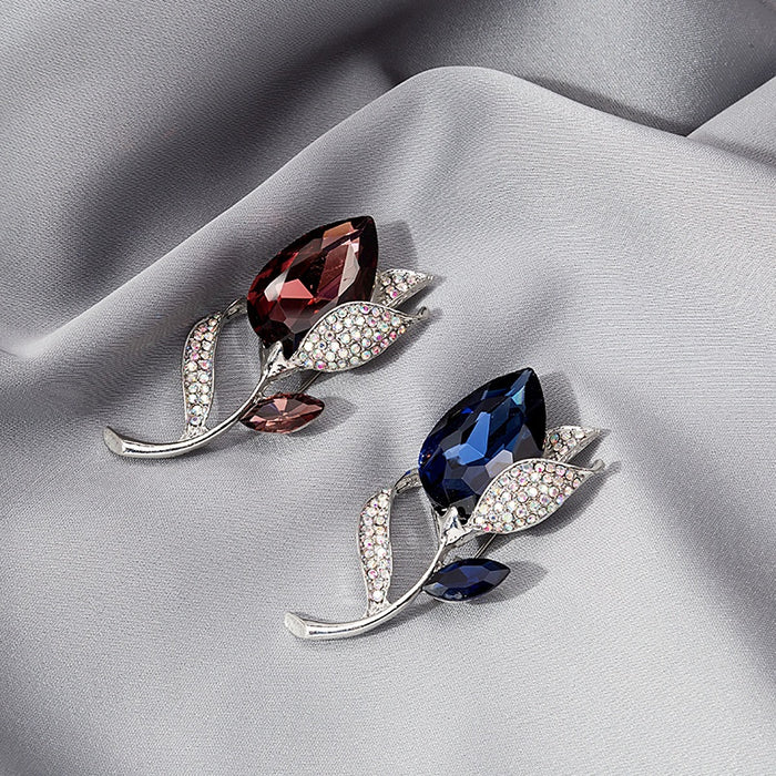 Fashion Crystal Calla Lily Copper Flower Brooch Elegant Minimalist Floral Corsage Pin