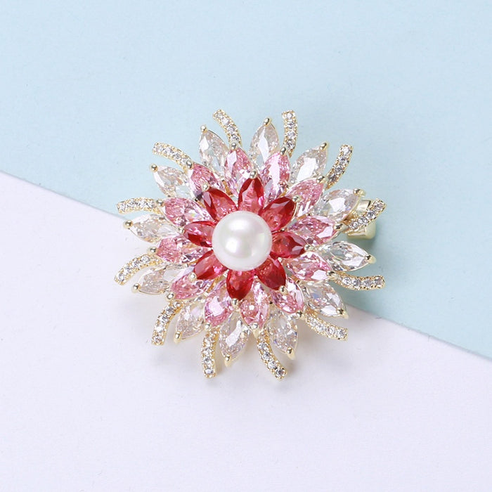 Alloy Zircon Pearl Flower Brooch Pin For Dresses And Coats