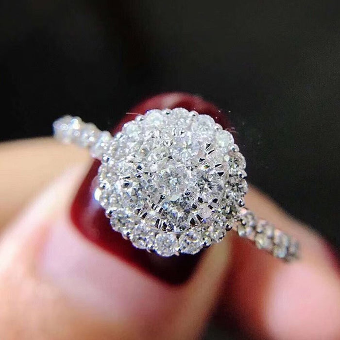 Fashion Round Crystal Zircon Ring For Women, European Style Engagement And Proposal Jewelry