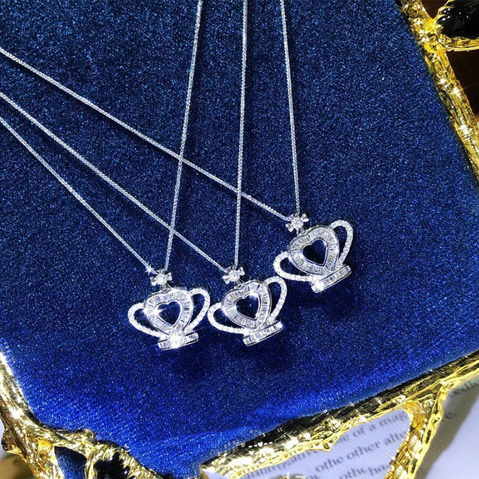 Creative Heart Crown Pendant Necklace For Women Fashion Christmas Gift Jewelry Accessory