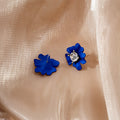 Elegant Klein Blue 3D Enamel Flower Studs With Sparkling Zircon Rhinestone Center For Women Earrings view 4