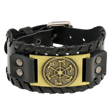 Fashion Braided Vintage Cowhide Bracelet For Men, Creative Simple Leather Wristband Bangle Jewelry